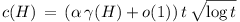 c(H) = (\alpha \gamma(H) + o(1)) t \sqrt{\log t}